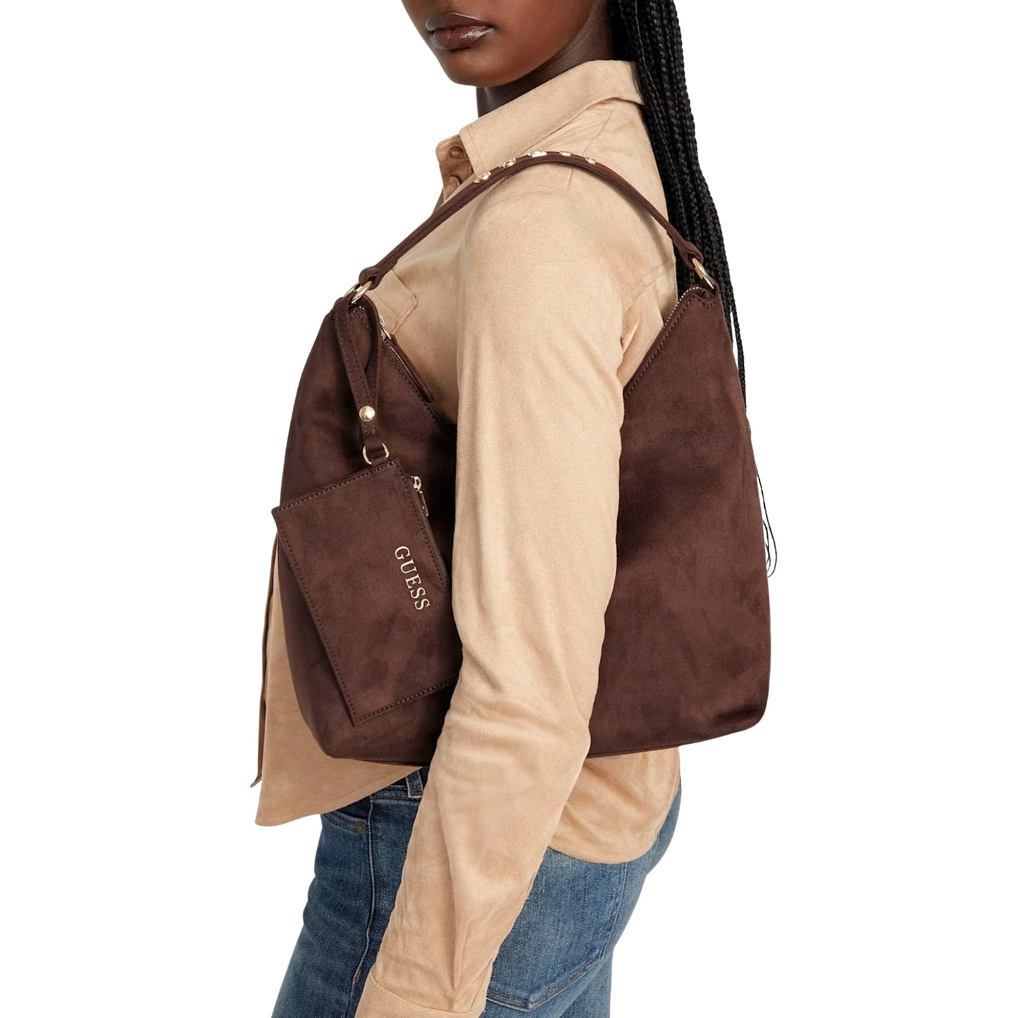 Cartera Guess Demelza Chocolate Gamuza SU998907