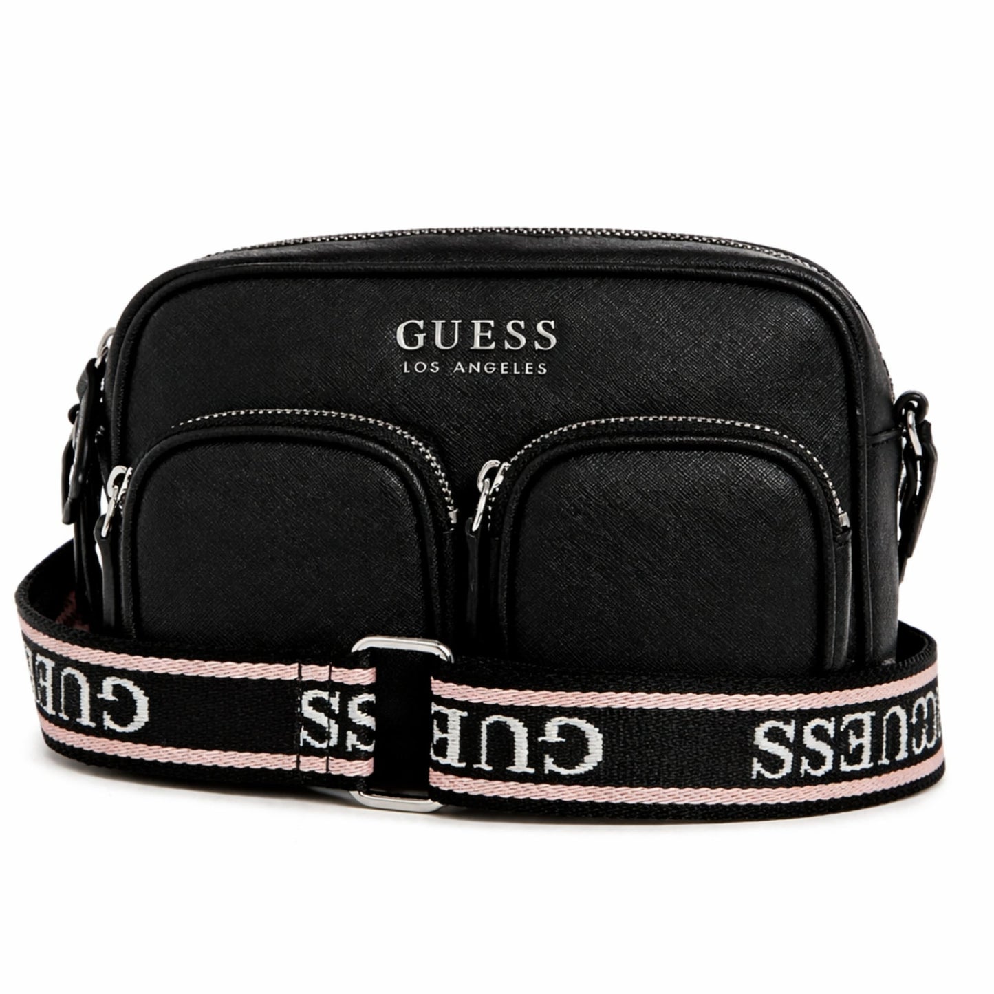 Cartera Guess Pennywise Crossbody Negra Con Doble Bolsillo Frontal