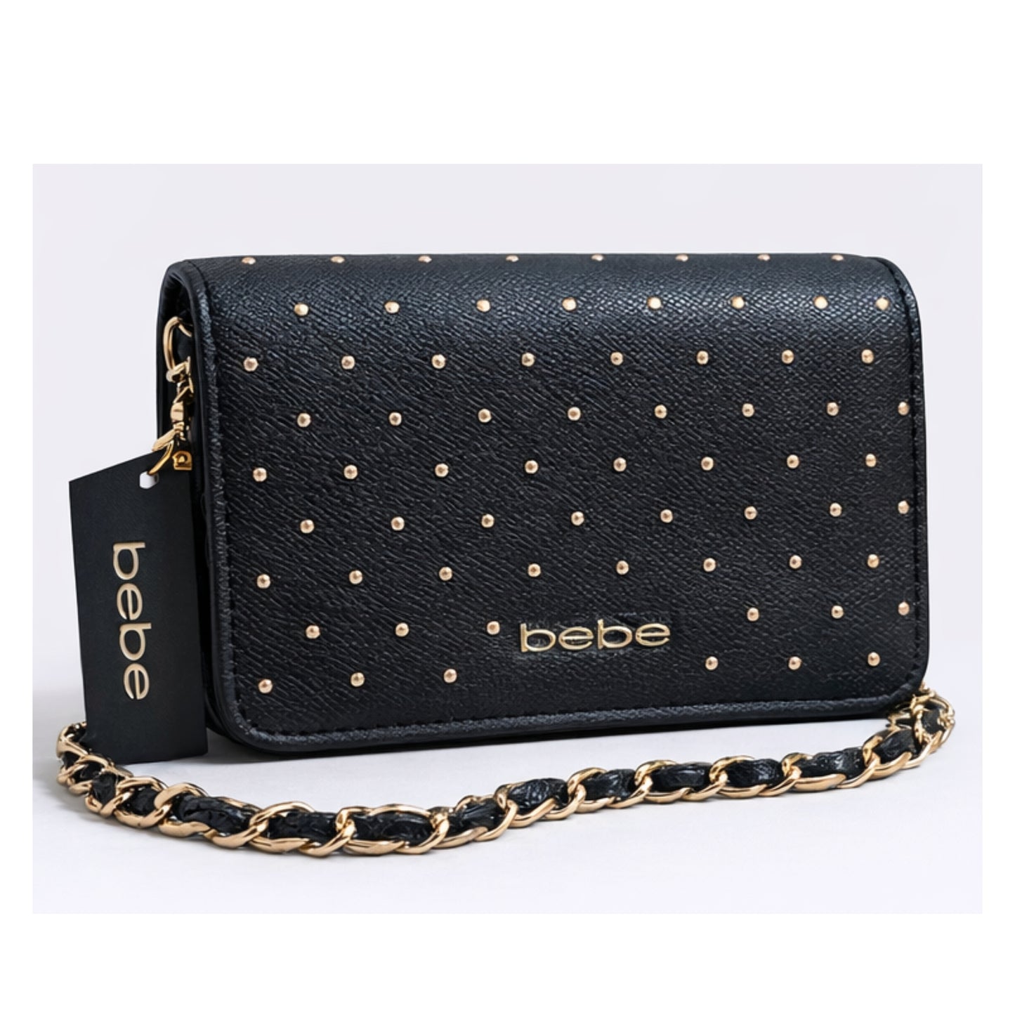 Cartera BEBE E02 5298S Crossbody Negra con Tachas Doradas