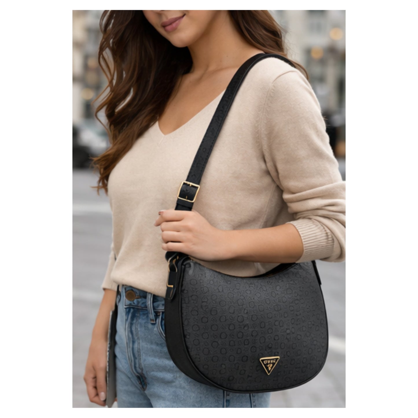 Cartera Guess Crossbody Negra con Monograma