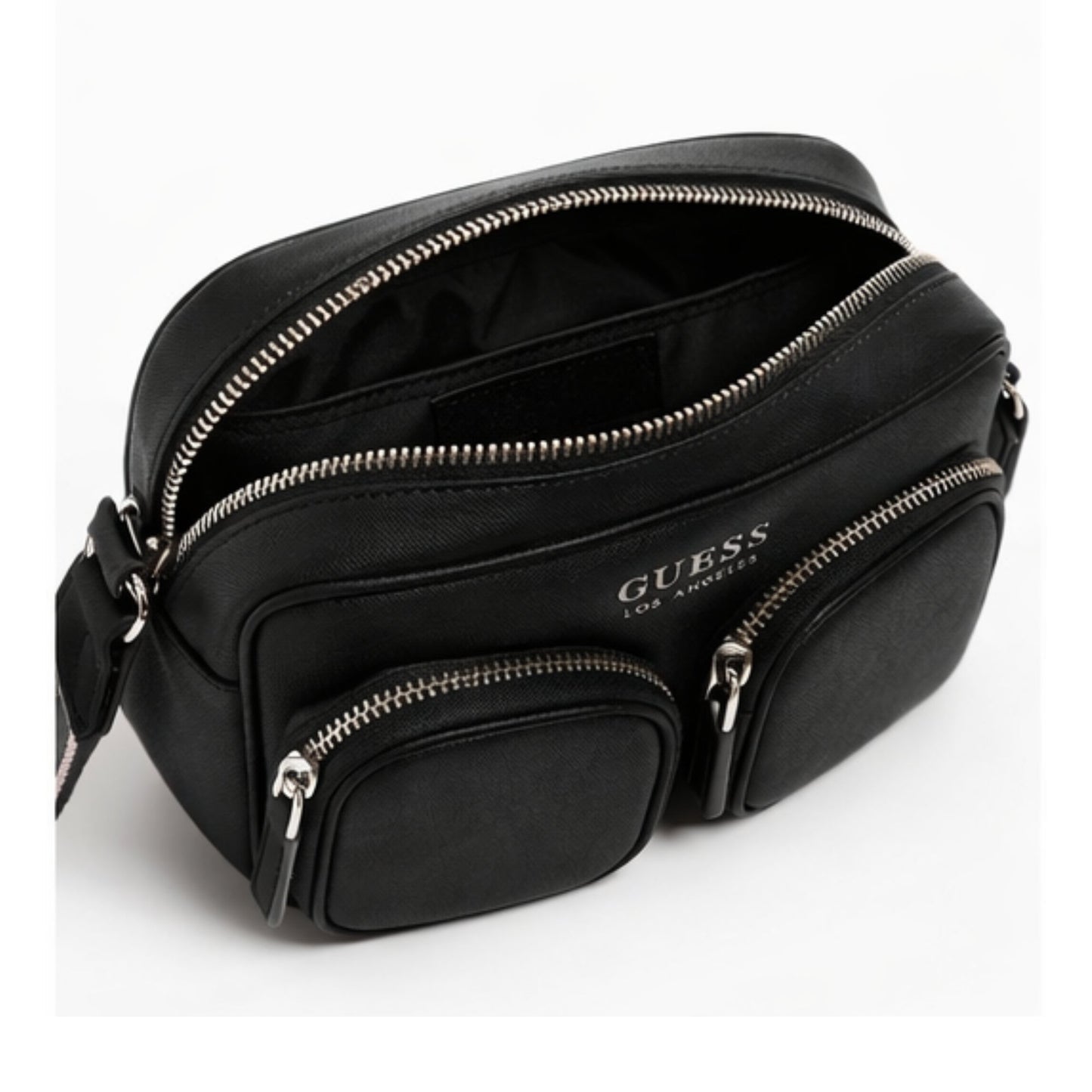 Cartera Guess Pennywise Crossbody Negra Con Doble Bolsillo Frontal