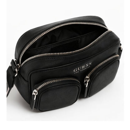Cartera Guess Pennywise Crossbody Negra Con Doble Bolsillo Frontal