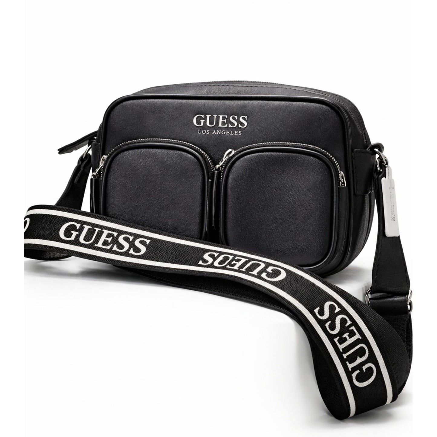 Cartera Guess Pennywise Crossbody Negra Con Doble Bolsillo Frontal